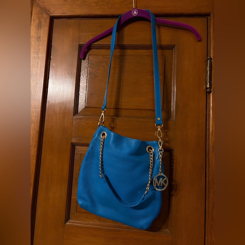 Michael Kors Vibrant Blue Shoulder Bag with Gold Accents
